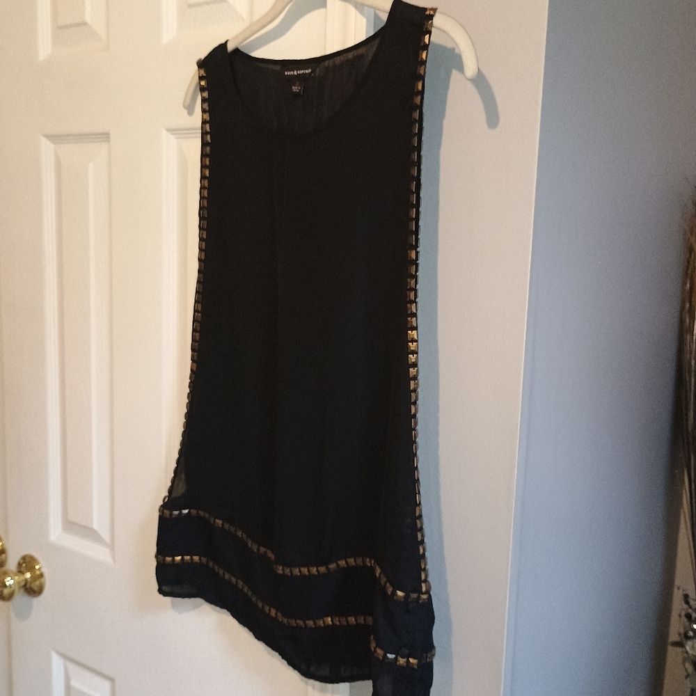 Rock & Republic Black Studded Open Side Sleeveless Top Sz S Gold Square Beads... - Picture 9 of 14